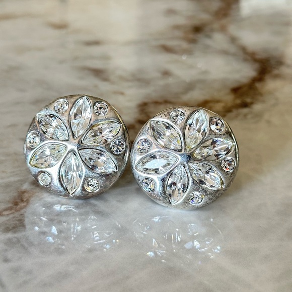 Vintage Givenchy Elegant Silver Crystal Earrings - Picture 1 of 7
